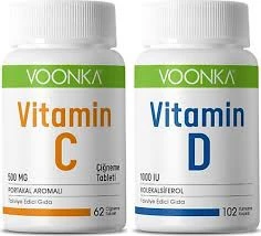 Voonka Vitamin C 62 Çiğneme Tableti + Voonka Vitamin D 102 Yumuşak Kapsül 2 Kutu