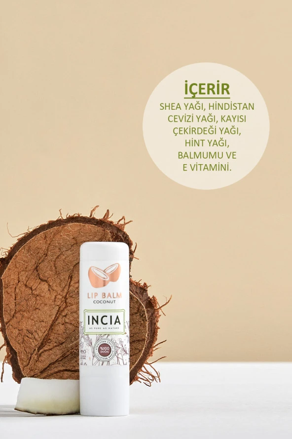 INCIA %100 Doğal Dudak Besleyici Hindistan Cevizi Bitkisel Nemlendirici Dudak Bakım Kremi 6 G - 4