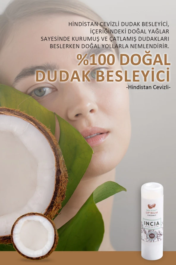 INCIA %100 Doğal Dudak Besleyici Hindistan Cevizi Bitkisel Nemlendirici Dudak Bakım Kremi 6 G - 5