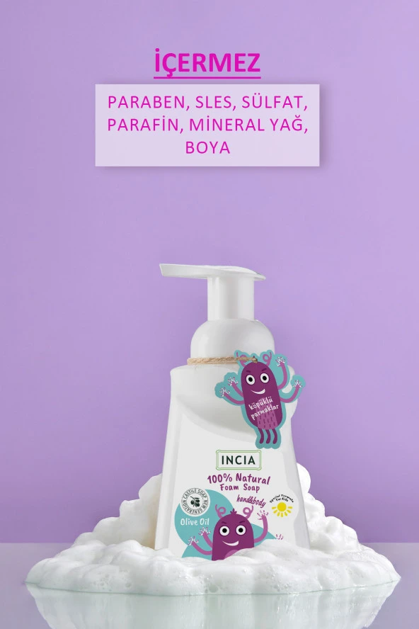INCIA %100 Doğal Köpük Kastil Sabunu Çocuklar İçin Zeytinyağlı 10 Bitkisel Değerli Yağ Vegan 200 ml - 3