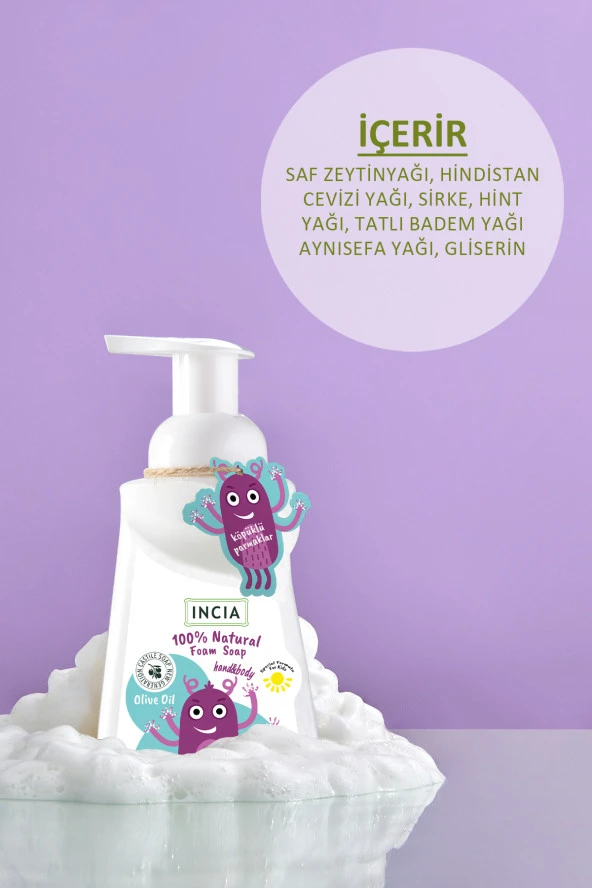 INCIA %100 Doğal Köpük Kastil Sabunu Çocuklar İçin Zeytinyağlı 10 Bitkisel Değerli Yağ Vegan 200 ml - 4