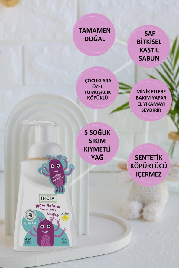 INCIA %100 Doğal Köpük Kastil Sabunu Çocuklar İçin Zeytinyağlı 10 Bitkisel Değerli Yağ Vegan 200 ml - 5
