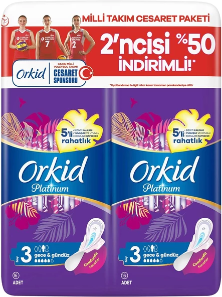 Orkid Platinum Hijyenik Ped Gece ve Gündüz 32 Ped Cesaret Paketi