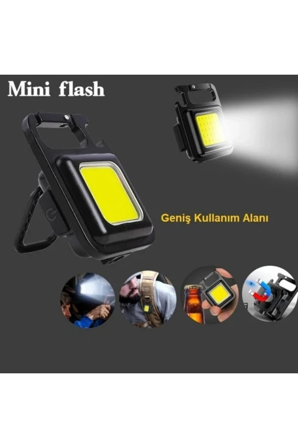 Mini 30 Ledli Mıknatıslı Anahtarlık Flash Kamp Lambası Askılı Kapak Açacaklı Şarjlı Fener