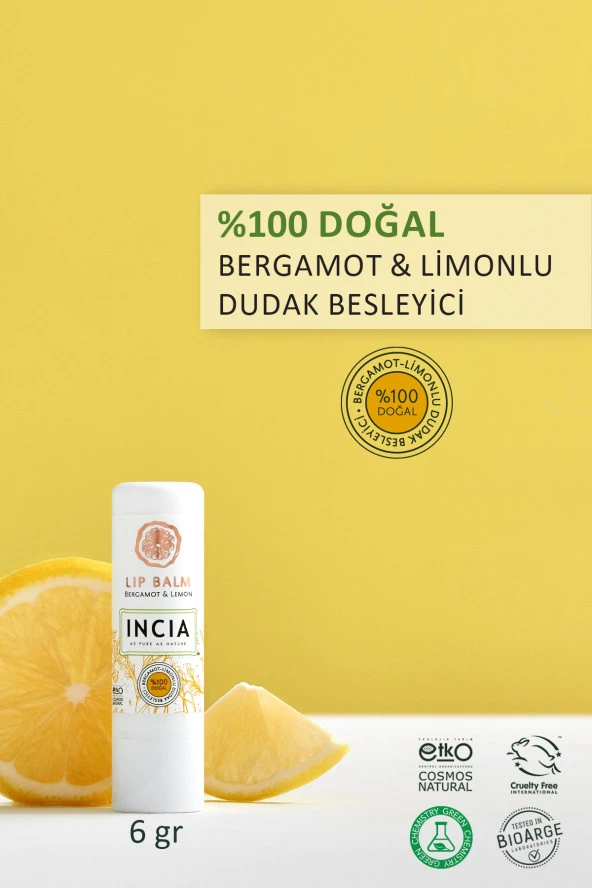 INCIA %100 Doğal Dudak Besleyici Bergamot & Limon Bitkisel Nemlendirici Dudak Bakım Kremi 6 G - 2