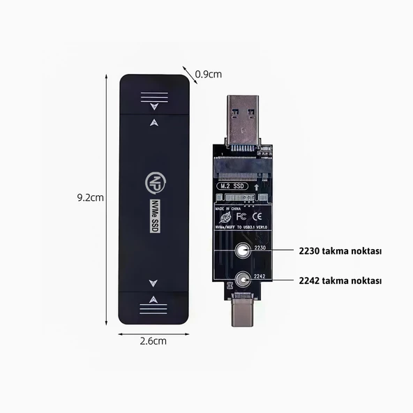 NPO DK01 USB-A/Type-C 22x42 M.2 NVMe Taşınabilir Harici SSD için Boş Kutu - 2