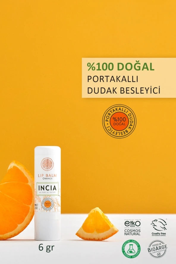 INCIA %100 Doğal Dudak Besleyici Portakal Bitkisel Nemlendirici Dudak Bakım Kremi 6 G - 2