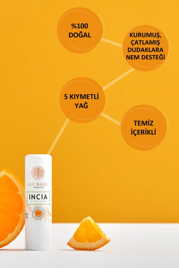 INCIA %100 Doğal Dudak Besleyici Portakal Bitkisel Nemlendirici Dudak Bakım Kremi 6 G - 5