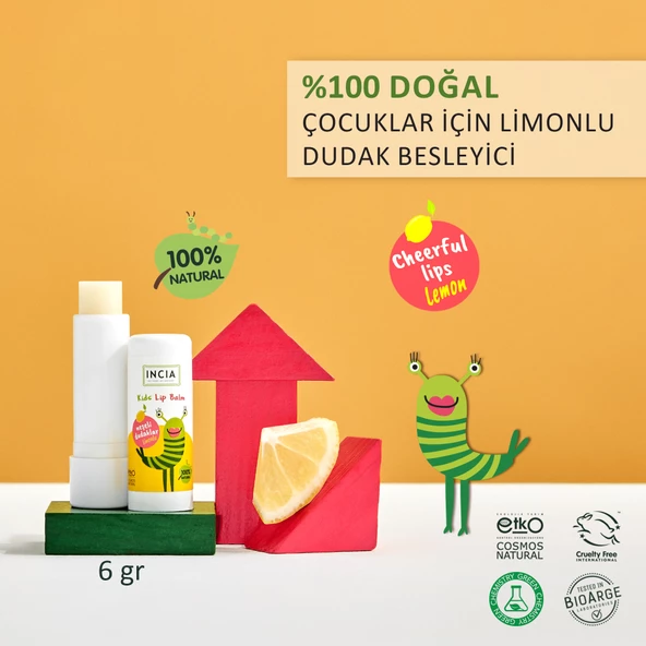 INCIA %100 Doğal Kids Dudak Besleyici Limonlu Bitkisel Nemlendirici Dudak Bakım Kremi 6 G - 2