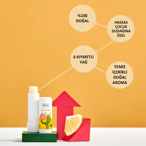 INCIA %100 Doğal Kids Dudak Besleyici Limonlu Bitkisel Nemlendirici Dudak Bakım Kremi 6 G - 5