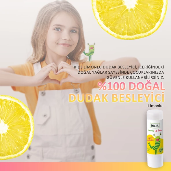 INCIA %100 Doğal Kids Dudak Besleyici Limonlu Bitkisel Nemlendirici Dudak Bakım Kremi 6 G - 6