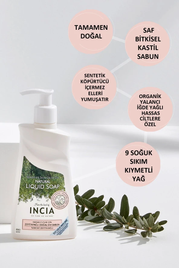 INCIA %100 Doğal Sıvı Kastil Sabunu Hassas Ciltler İçin Zeytinyağlı 10 Bitkisel Değerli Yağ Vegan 250 ml - 5
