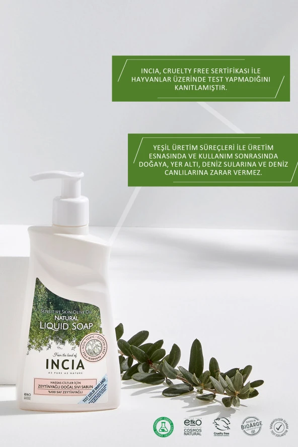 INCIA %100 Doğal Sıvı Kastil Sabunu Hassas Ciltler İçin Zeytinyağlı 10 Bitkisel Değerli Yağ Vegan 250 ml - 7