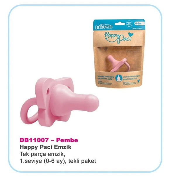 Dr.Browns Happypaci tek parça silikon emzik 0-6 Ay Pembe tekli paket