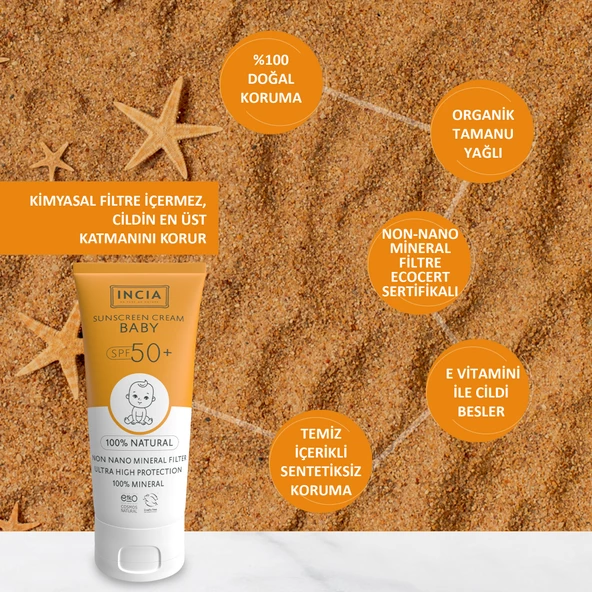 INCIA %100 Doğal Bebek Güneş Kremi Leke Karşıtı Mineral Filtreli Yüksek Koruma SPF50 UVA UVB 50 ml - 5