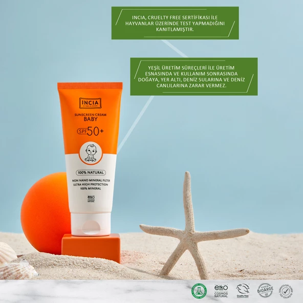 INCIA %100 Doğal Bebek Güneş Kremi Leke Karşıtı Mineral Filtreli Yüksek Koruma SPF50 UVA UVB 50 ml - 7