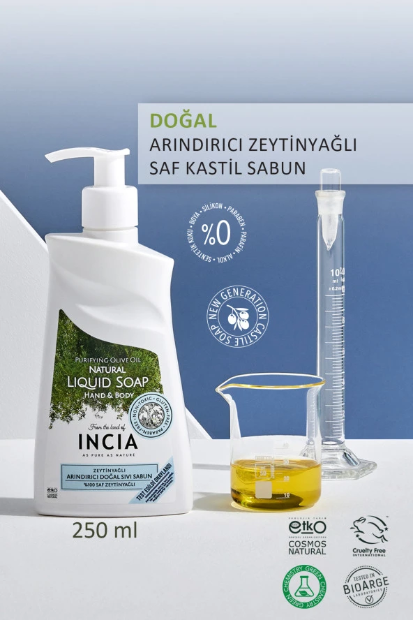 INCIA %100 Doğal Sıvı Kastil Sabunu Arındırıcı Zeytinyağlı 10 Bitkisel Değerli Yağ Vegan 250 ml - 2