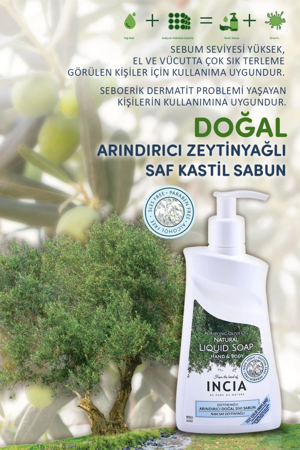 INCIA %100 Doğal Sıvı Kastil Sabunu Arındırıcı Zeytinyağlı 10 Bitkisel Değerli Yağ Vegan 250 ml - 5