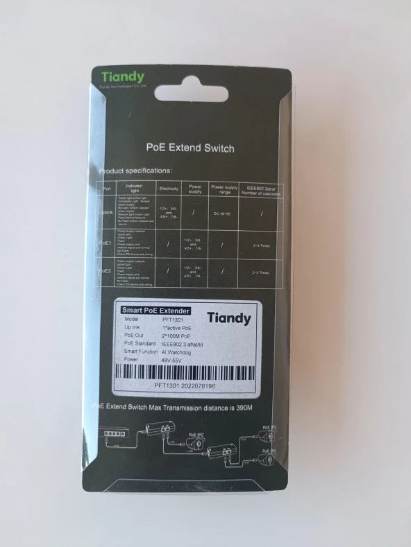 PFT1301 PoE Extender 3 Bağlantı Noktalı Kademeli 100 Metre PoE Uzatma Anahtarı 60W - Resim 2