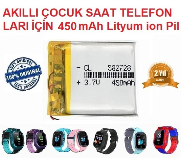 Day Akıllı Çocuk Saat Batarya - Pil 3.7v 450mah 582728 pil 2 Yıl Garantili ürün görseli 1