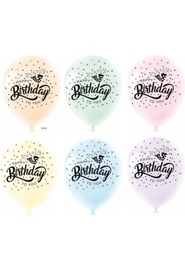Makaron Happy Birthday Baskılı Karışık Balon - 10 Adet