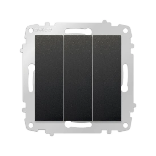 Ovivo Metalik Siyah Üçlü Anahtar Çerçevesiz Grano