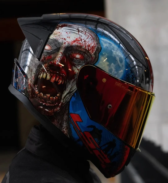 LS2 Rapıd 2 Race Zombıe Fullface Motosiklet Kaskı Kırmızı Camlı - 2