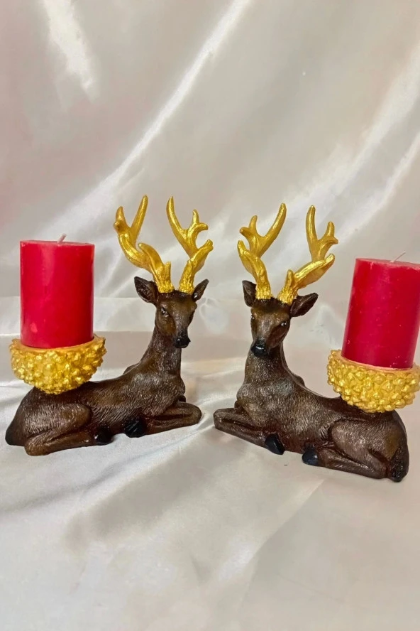 Mumluk Şamdan Yılbaşı Noel Yeni Yıl Geyik El İşi Hand Made 2 li