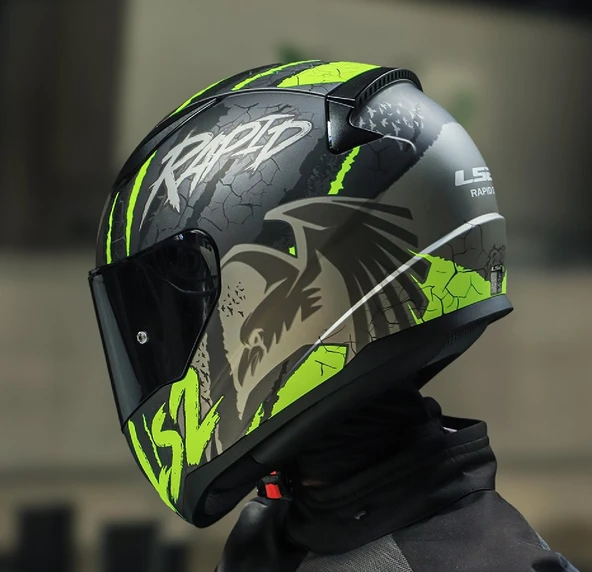 LS2 Rapıd 2 Raven Neon Sarı Kapalı Motosiklet Kaskı Siyah Camlı - 2