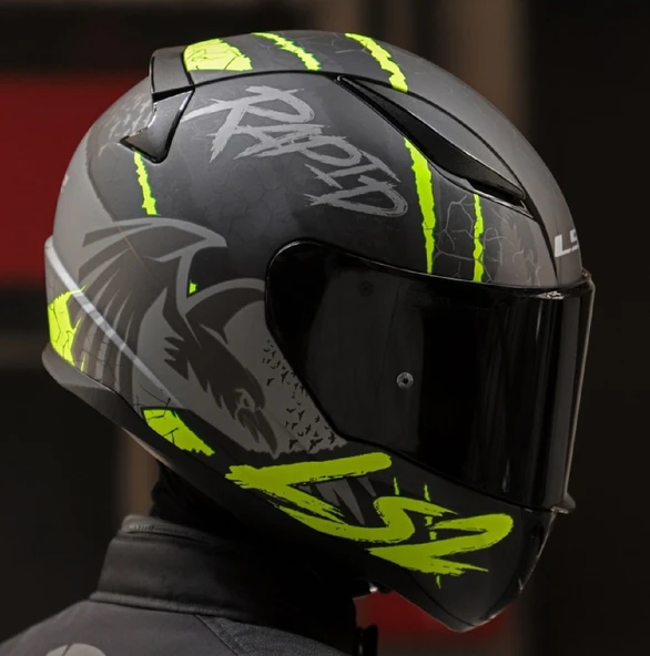 LS2 Rapıd 2 Raven Neon Sarı Kapalı Motosiklet Kaskı Siyah Camlı - 4