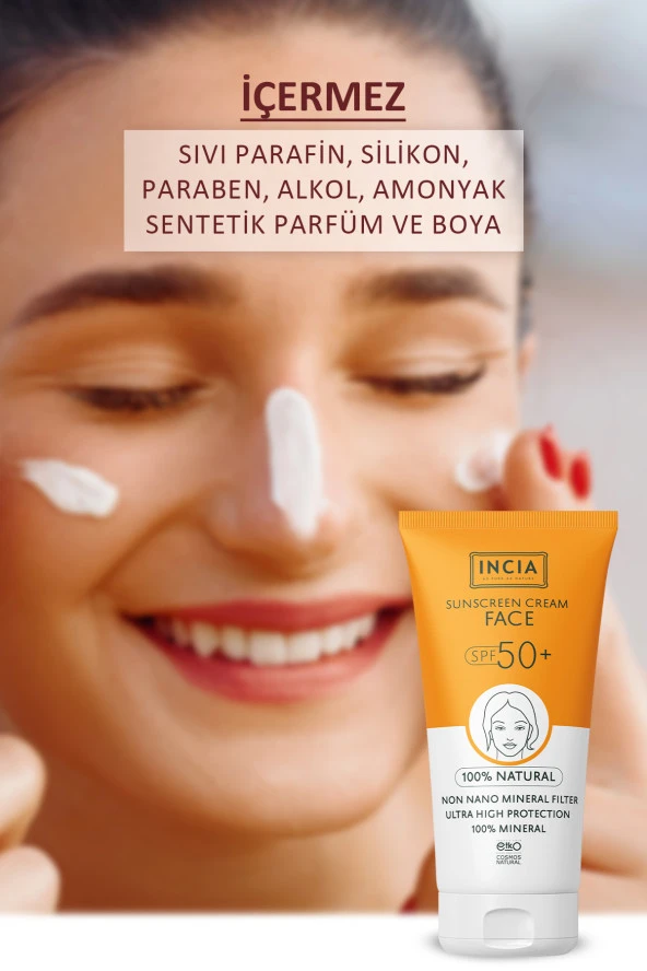 INCIA %100 Doğal Yüz Güneş Kremi Leke Karşıtı Mineral Filtreli Yüksek Koruma SPF50 UVA UVB 50 ml - 3