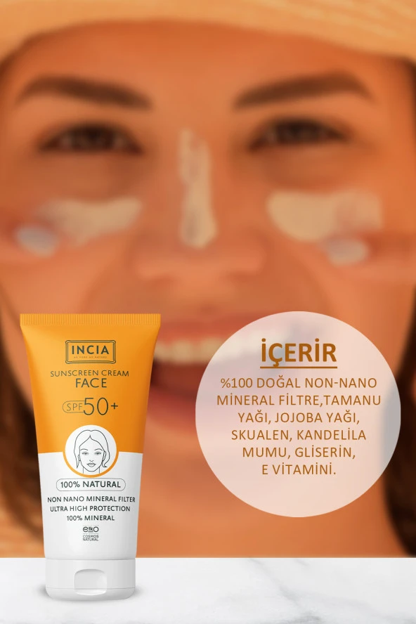 INCIA %100 Doğal Yüz Güneş Kremi Leke Karşıtı Mineral Filtreli Yüksek Koruma SPF50 UVA UVB 50 ml - 4
