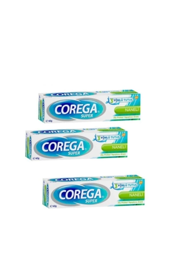 Corega Süper Protez Yapıştırıcı Naneli Krem 40 Gr 3 Kutu