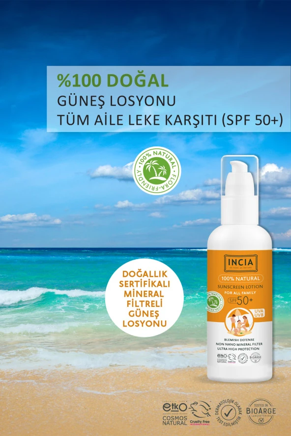 INCIA %100 Doğal Tüm Aile İçin Güneş Losyonu 50 SPF 100 ml - 2