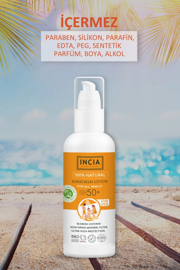 INCIA %100 Doğal Tüm Aile İçin Güneş Losyonu 50 SPF 100 ml - 3