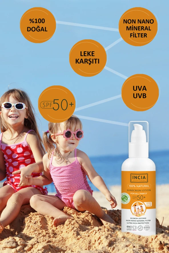 INCIA %100 Doğal Tüm Aile İçin Güneş Losyonu 50 SPF 100 ml - 5