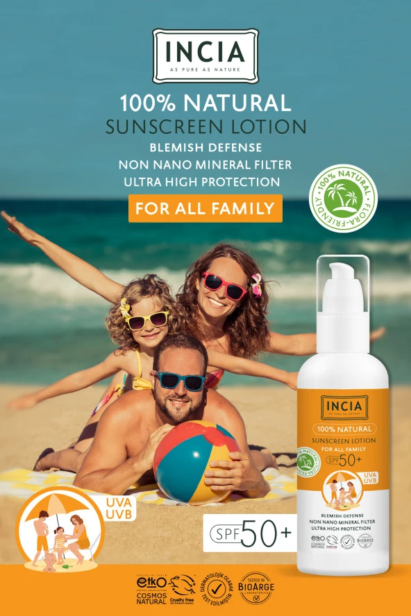 INCIA %100 Doğal Tüm Aile İçin Güneş Losyonu 50 SPF 100 ml - 6