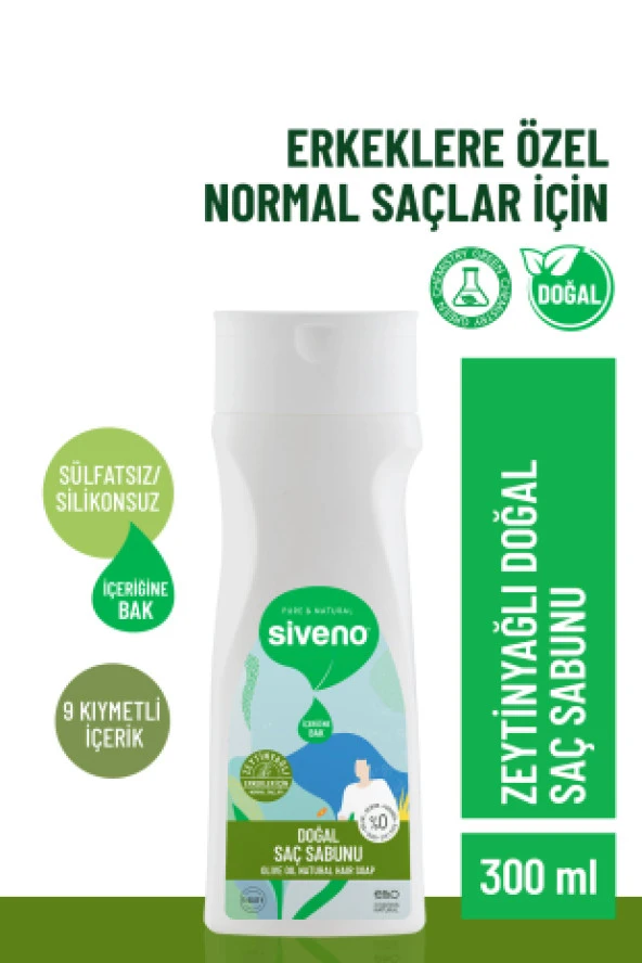 Siveno 100 Doğal Saç Sabunu Zeytinyağlı Bal Avokado 9 Değerli Bitki Erkekler İçin Bitkisel Şampuan 300 ml