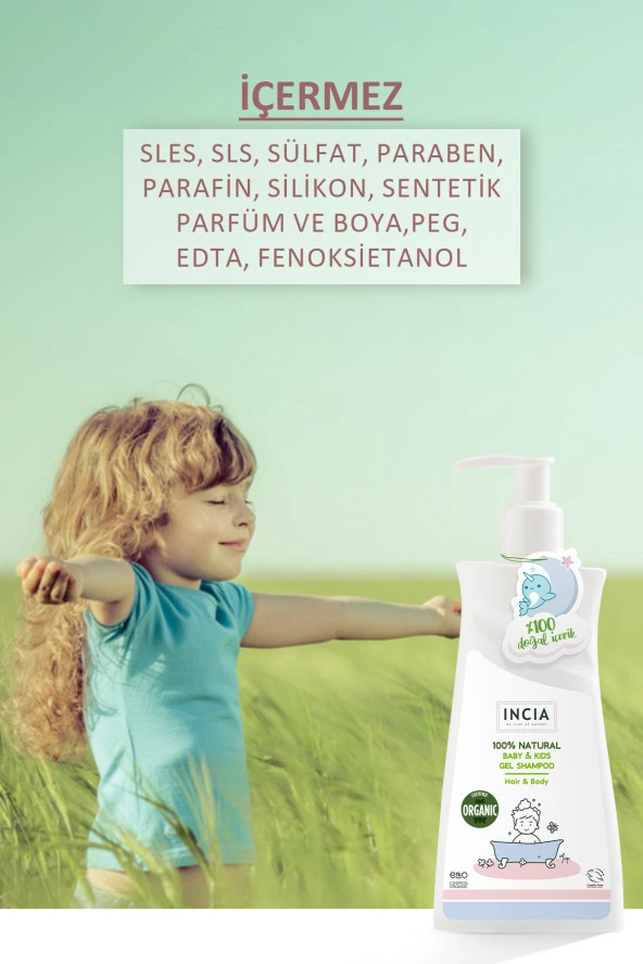 INCIA %100 Doğal Organik Sertifikalı Bebek Ve Çocuk Jel Şampuanı Saç Vücut Lavanta Konak Önleyici 350 ml - 3
