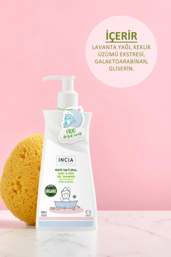 INCIA %100 Doğal Organik Sertifikalı Bebek Ve Çocuk Jel Şampuanı Saç Vücut Lavanta Konak Önleyici 350 ml - 4