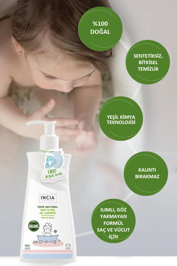 INCIA %100 Doğal Organik Sertifikalı Bebek Ve Çocuk Jel Şampuanı Saç Vücut Lavanta Konak Önleyici 350 ml - 5