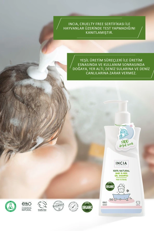 INCIA %100 Doğal Organik Sertifikalı Bebek Ve Çocuk Jel Şampuanı Saç Vücut Lavanta Konak Önleyici 350 ml - 7