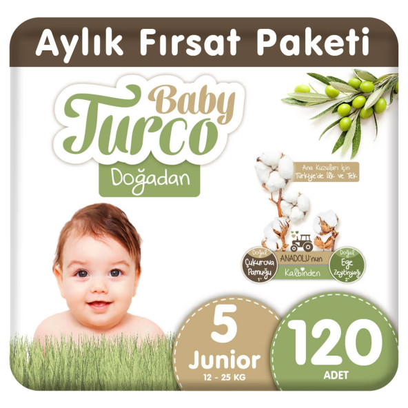 Baby Turco Doğadan 5 Numara Junior 120'Li Bebek Bezi