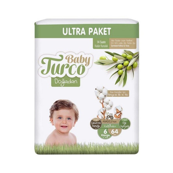 Baby Turco Doğadan 6 Numara X Large 64'lü Bebek Bezi