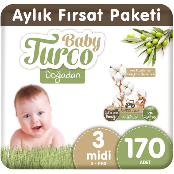 Baby Turco Doğadan 3 Numara Midi 170'li Bebek Bezi
