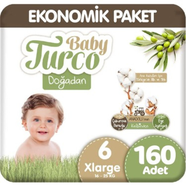 Baby Turco Doğadan 6 Numara X Large 160'lı Bebek Bezi ürün görseli 1