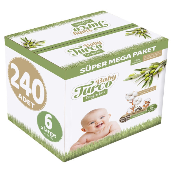 Baby Turco Doğadan 6 Beden XLarge 240'lı Bebek Bezi