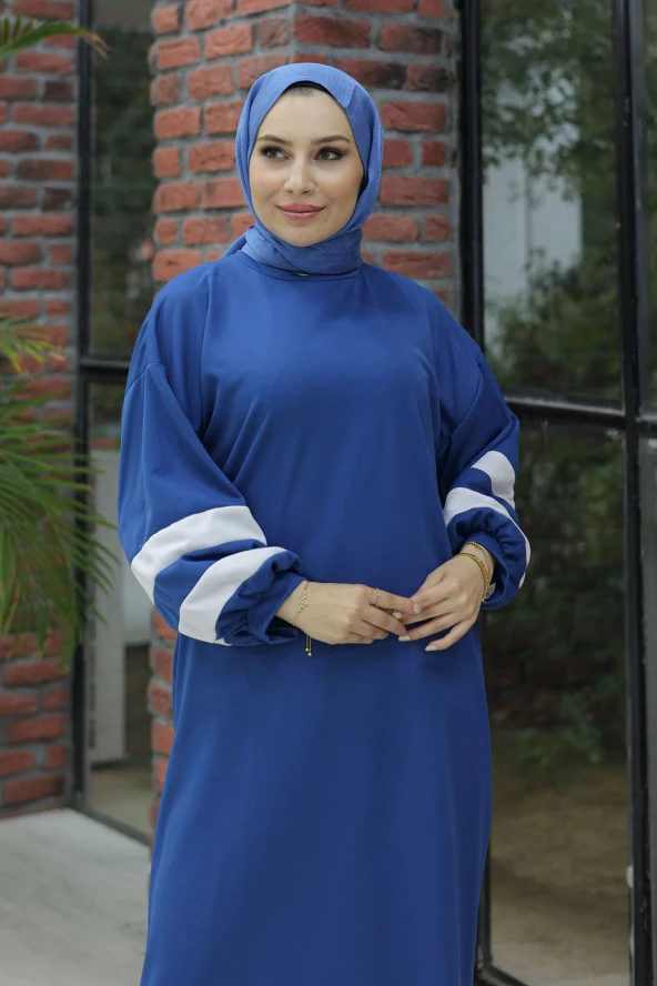 Balon Kol Elbise Mavi - 10007.1778. - 5