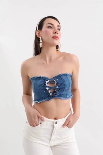 Blue White Kadın Jean Yelek - 4