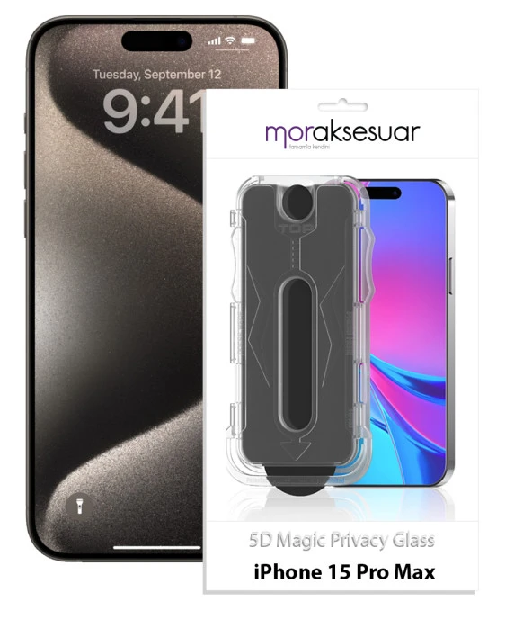 Apple iPhone 15 Pro Max Kolay Uygulama Aparatlı Magic Hayalet Cam Ekran Koruyucu